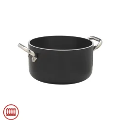 Agnelli AlBlack Casseruola Alta Induzione In Alluminio Antiaderente 5mm Con 2 Maniglie Inox