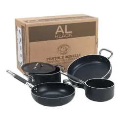 Agnelli AlBlack Casseruola Alta Induzione In Alluminio Antiaderente 5mm Con 2 Maniglie Inox