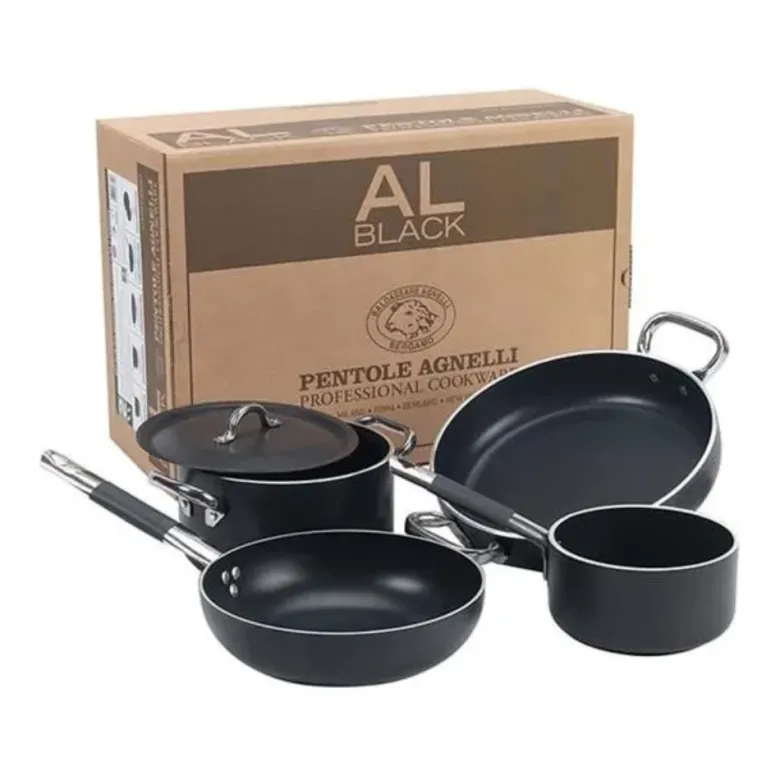 Agnelli AlBlack Casseruola Alta Induzione In Alluminio Antiaderente 5mm Con 2 Maniglie Inox