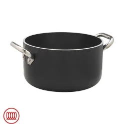 Agnelli AlBlack Casseruola Alta Induzione In Alluminio Antiaderente 5mm Con 2 Maniglie Inox