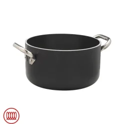 Agnelli AlBlack Casseruola Alta Induzione In Alluminio Antiaderente 5mm Con 2 Maniglie Inox