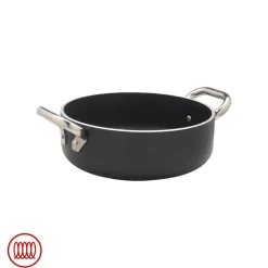 Agnelli AlBlack Casseruola Bassa Induzione In Alluminio Antiaderente 5mm Con 2 Maniglie Inox