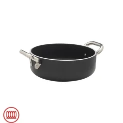 Agnelli AlBlack Casseruola Bassa Induzione In Alluminio Antiaderente 5mm Con 2 Maniglie Inox