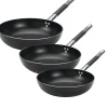 Agnelli Alblack 3 mm Tris Padelle Alte Svasate Antiaderenti In Alluminio Con Manico Cool Inox - Set 3 Pz