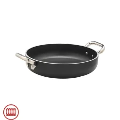 Agnelli AlBlack Tegame Basso Induzione In Alluminio Antiaderente 5mm Con 2 Maniglie Inox
