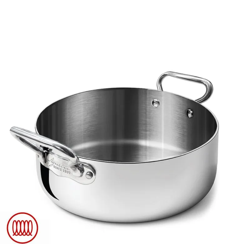 Agnelli Alu-Inox 3-ply Casseruola Bassa Induzione Con Due Maniglie In AluInox