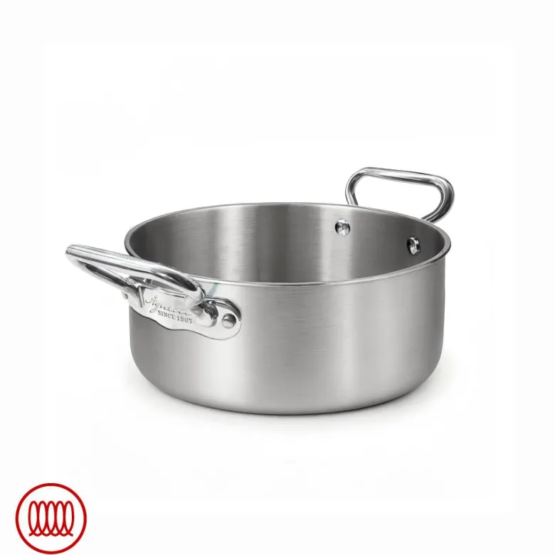 Agnelli Alu-Inox 3-ply Casseruola Bassa Induzione Con Due Maniglie In AluInox