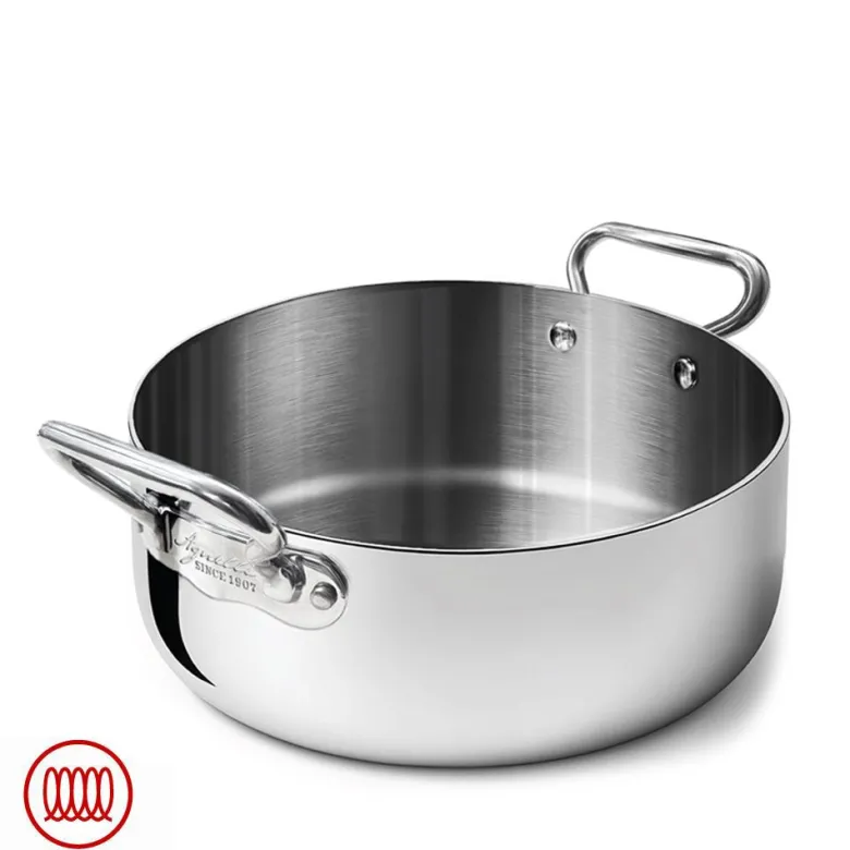 Agnelli Alu-Inox 3-ply Casseruola Bassa Induzione Con Due Maniglie In AluInox