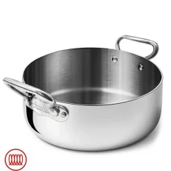 Agnelli Alu-Inox 3-ply Casseruola Bassa Induzione Con Due Maniglie In AluInox