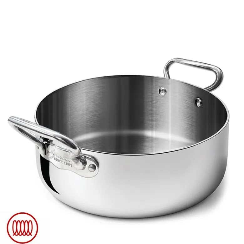 Agnelli Alu-Inox 3-ply Casseruola Bassa Induzione Con Due Maniglie In AluInox