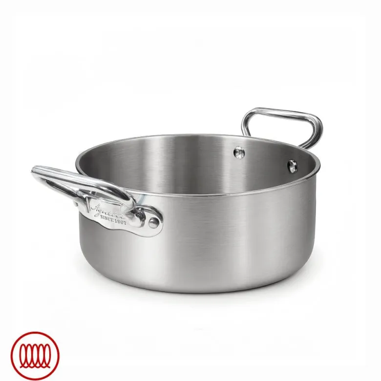 Agnelli Alu-Inox 3-ply Casseruola Bassa Induzione Con Due Maniglie In AluInox