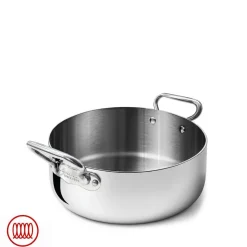 Agnelli Alu-Inox 3-ply Casseruola Bassa Induzione Con Due Maniglie In AluInox