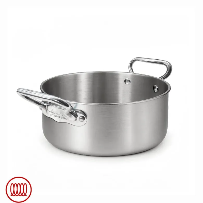 Agnelli Alu-Inox 3-ply Casseruola Bassa Induzione Con Due Maniglie In AluInox