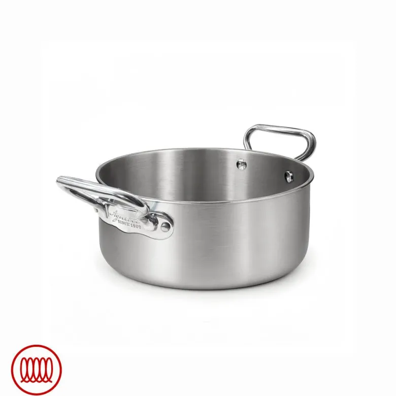 Agnelli Alu-Inox 3-ply Casseruola Bassa Induzione Con Due Maniglie In AluInox