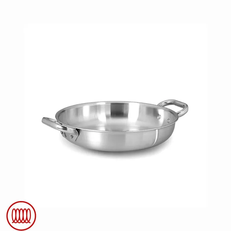 Agnelli Alu-Inox 3-ply Tegame Basso Induzione Con Due Maniglie In AluInox Satinato