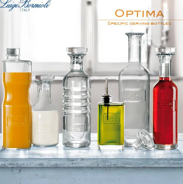 Bormioli Luigi Optima Bottiglie Acqua Vino Olio e Aceto in Vetro - Set 4 Pezzi