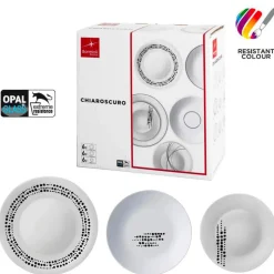 Bormioli Rocco Chiaroscuro Servizio Piatti In Vetro Opale - Set 18 Pz