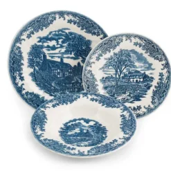 Churchill James Sadler & Sons Brookblue Servizio Piatti In Terracotta - Set 18 Pz