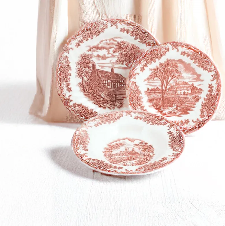 Churchill James Sadler & Sons Brookpink Servizio Piatti In Terracotta - Set 18 Pz