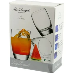 34.5 cl - Bormioli Luigi Michelangelo Bicchiere Whisky in Vetro - Set 4 Pezzi