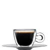 6.5 cl - Bormioli Luigi Themic Glass Tazza Caffé Espresso In Vetro Termico Con Piattino In Acciaio Inonx - Set 2 Pz