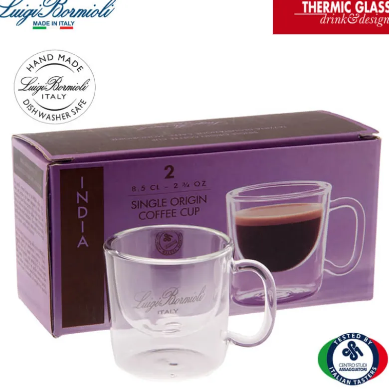 8.5 cl - Bormioli Luigi Thermic Glass Tazzina Caffé India in Vetro Borosilicato - Set 2 Pezzi