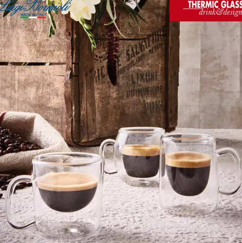 8.5 cl - Bormioli Luigi Thermic Glass Tazzina Caffé India in Vetro Borosilicato - Set 2 Pezzi