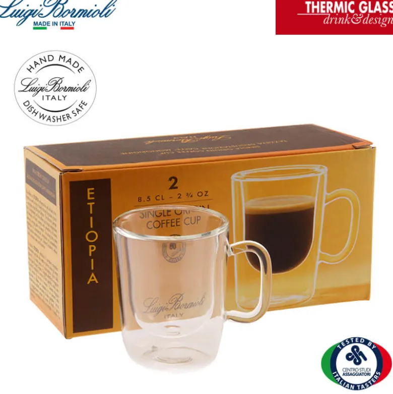 8.5 cl - Bormioli Luigi Thermic Glass Tazzina Caffé Etiopia in Vetro Borosilicato - Set 2 Pezzi