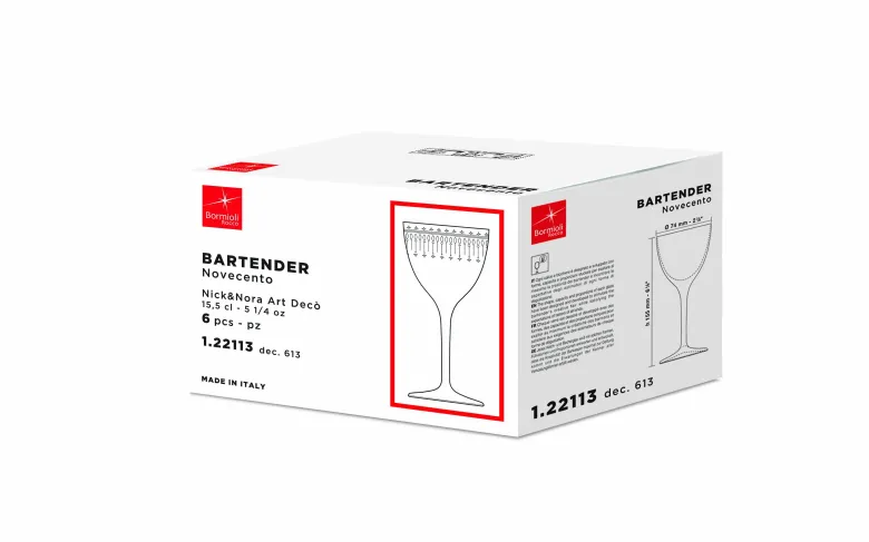 15.5 cl - Bormioli Rocco Bartender Novecento Calice Nick e Nora in Vetro - Set 6 Pezzi
