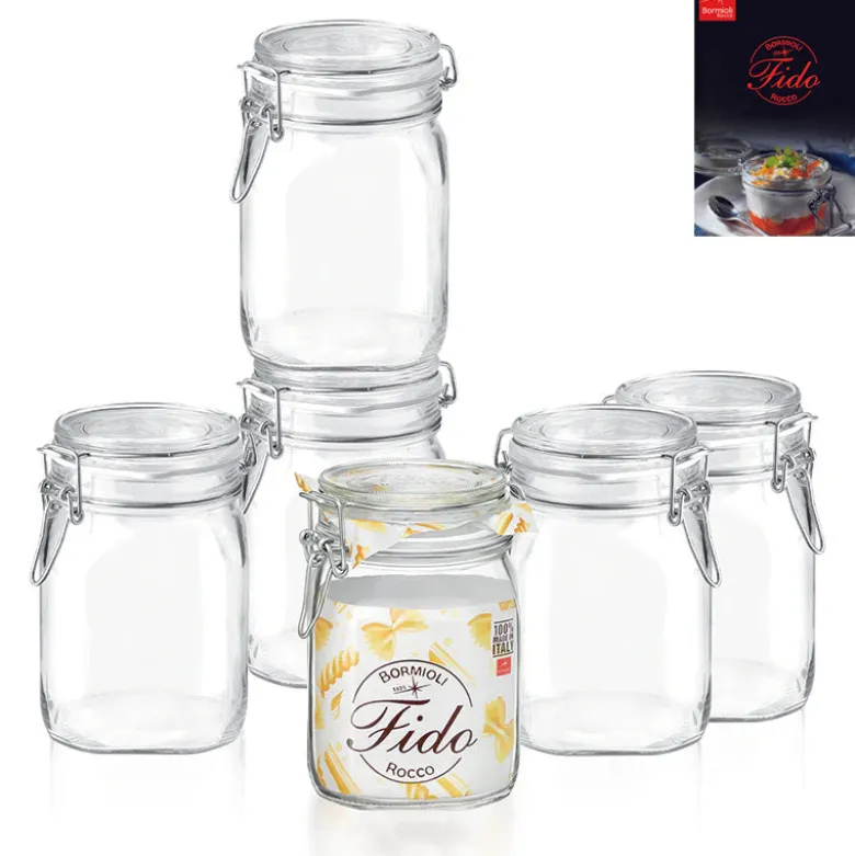 100 cl - Bormioli Rocco Fido Vasetto Ermetico In Vetro Con Ricettario Fido - Set 6 Pz