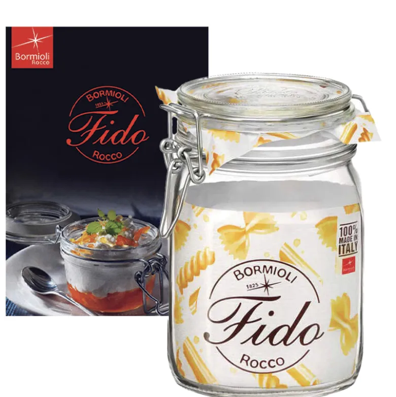 100 cl - Bormioli Rocco Fido Vasetto Ermetico In Vetro Con Ricettario Fido - Set 6 Pz