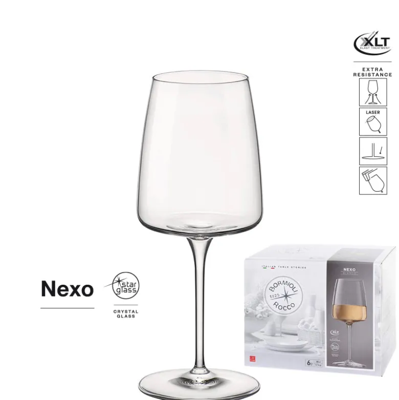 37.8 cl - Bormioli Rocco Nexo Calice Vino Bianco in Vetro - Set 6 Pezzi