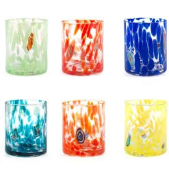 36 cl - H&H Veneziano Bicchiere Acqua In Vetro Colorato Set 6 Pz