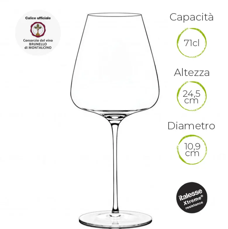 71 cl - Italesse T-Made 70 Calice Vino Rosso in Vetro - Set 6 Pezzi