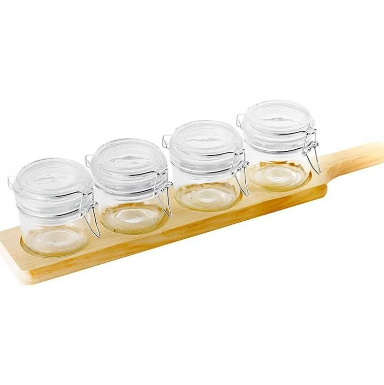 17.6 cl Paderno Happy Hour Coppette per Aperitivo Con Supporto Vassoio In Legno - Set 5 Pz