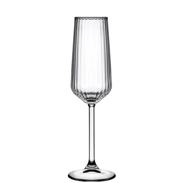 19.5 cl - Pasabahce Allegra Focus Calice Flute Effetto Ottico In Vetro - Set 6 Pz