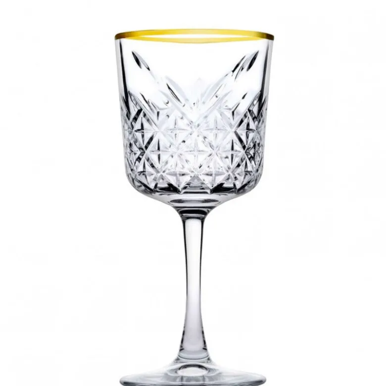 33 cl - Pasabahce Timeless Golden Touch Calice Vino Rosso Bordo Dorato in Vetro - Set 4 Pezzi