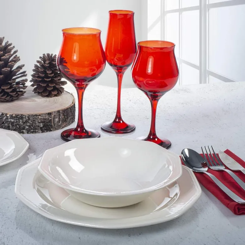 19 cl - Pasabahce Wavy Red Calice Flute In Vetro Colorato Set 6 Pz