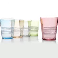 40 cl - Zafferano Filante Bicchiere Acqua Righe in Vetro Soffiato - Set 6 Pezzi