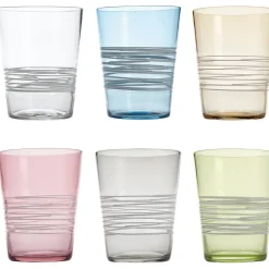 40 cl - Zafferano Filante Bicchiere Acqua Righe in Vetro Soffiato - Set 6 Pezzi