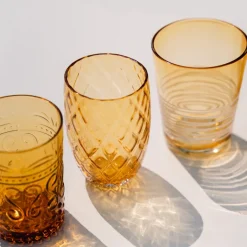 40 cl - Zafferano Filante Bicchiere Acqua Righe in Vetro Soffiato - Set 6 Pezzi