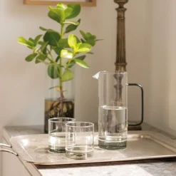 44 cl - Zafferano Filo Bianco Bicchiere Acqua Tumbler In Vetro Borosilicato Set 4 Pz