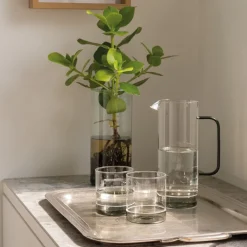 44 cl - Zafferano Filo Bianco Bicchiere Acqua Tumbler In Vetro Borosilicato Set 4 Pz