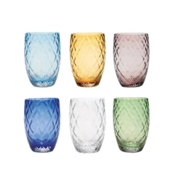 38 cl - Zafferano Losanghe Bicchiere Acqua in Vetro Soffiato - Set 6 Pezzi
