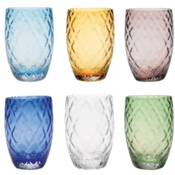 38 cl - Zafferano Losanghe Bicchiere Acqua in Vetro Soffiato - Set 6 Pezzi