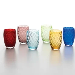 38 cl - Zafferano Losanghe Bicchiere Acqua in Vetro Soffiato - Set 6 Pezzi