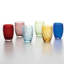 38 cl - Zafferano Losanghe Bicchiere Acqua in Vetro Soffiato - Set 6 Pezzi