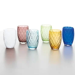 38 cl - Zafferano Losanghe Bicchiere Acqua in Vetro Soffiato - Set 6 Pezzi
