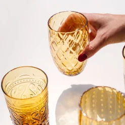 38 cl - Zafferano Losanghe Bicchiere Acqua in Vetro Soffiato - Set 6 Pezzi