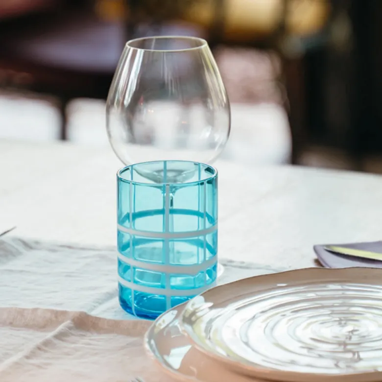 35 cl - Zafferano Twiddle Bicchiere Acqua A Righe in Vetro Soffiato - Set 6 Pezzi